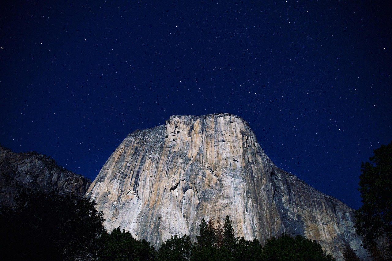 cliff, exploration, landscape, mountain, nature, night, night sky, outdoors, rocky, scenic, sky, stars, United States, Califo
