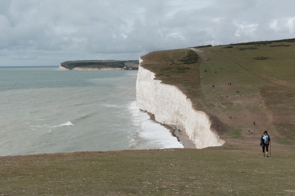 Stunning coastal landscape of the iconic white cliffs of Seven Sisters in England.