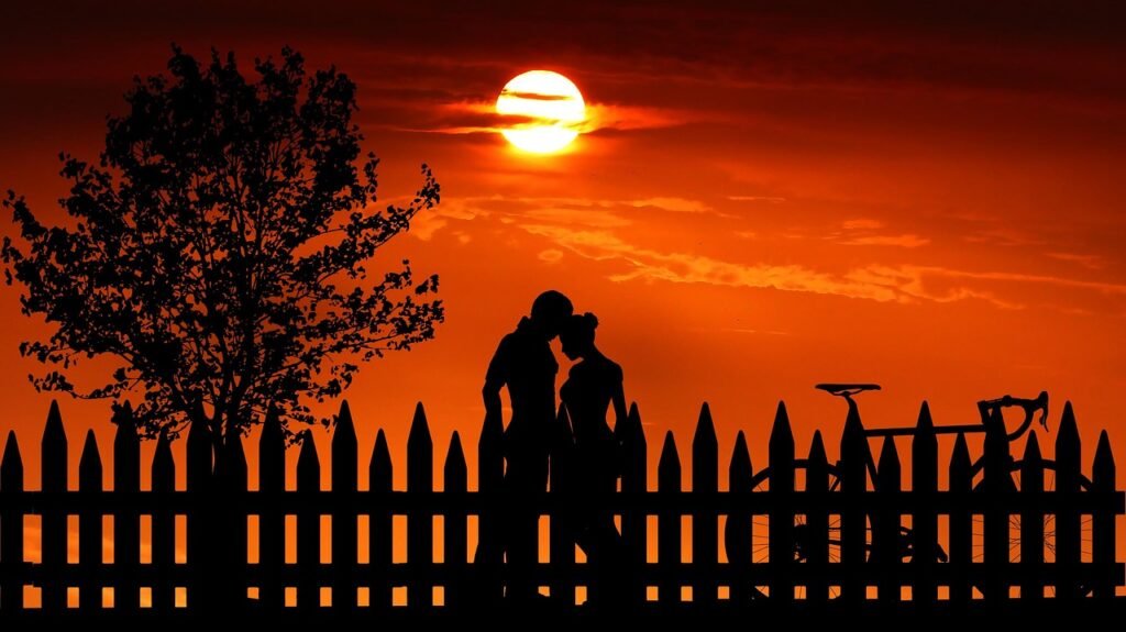 sunset, couple, love, romantic, silhouette, together, dusk, sky, people, nature, couple, couple, couple, love, love, love, lo