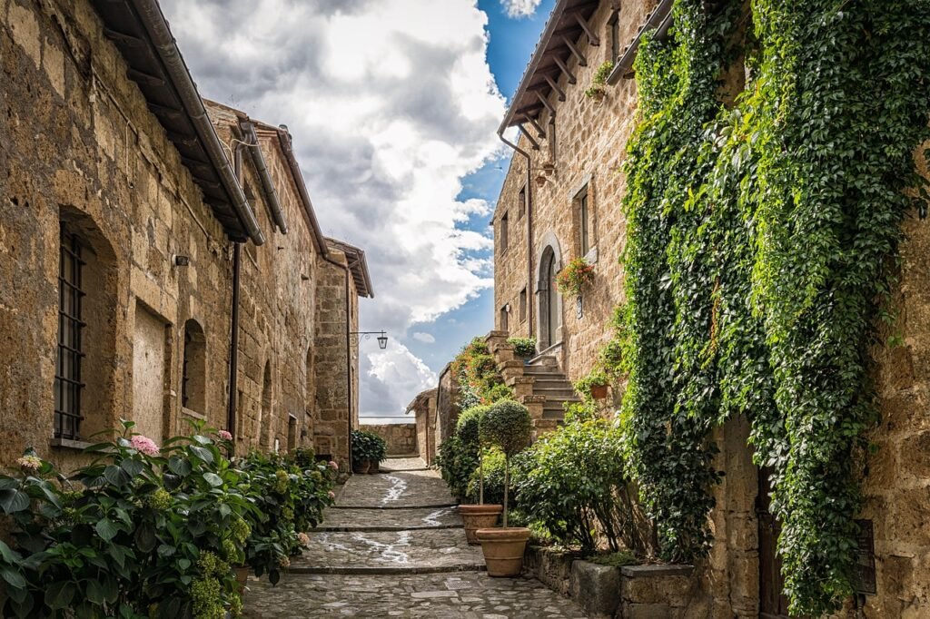 alley, road, middle ages, ivy, mediterranean, pavement, stones, stages, quiet, architecture, past, stone house, italy, romant