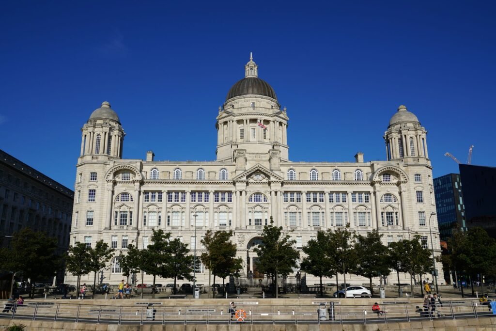 Stunning view of the historic Port of Liverpool Building, part of the Three Graces on the waterfront.