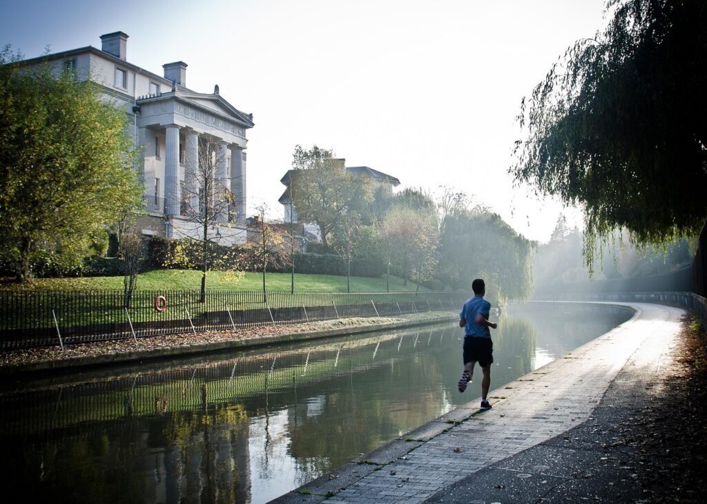 man, runner, running, fitness, canal, sport, fit, workout, active, motivation, lifestyle, fog, river, water, nature, morning,