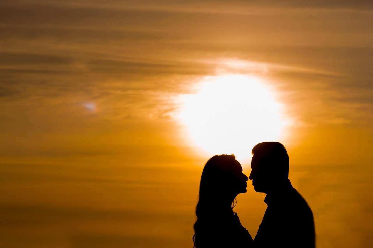 couple, nature, silhouette, sunset, man, woman, husband and wife, boyfriend girlfriend, pair, together, couple silhouette, lo