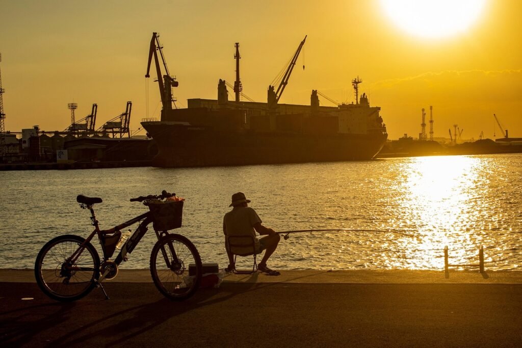 fisherman, boat, sunset, outdoors, dusk, ship, harbour, travel, nature, exploration