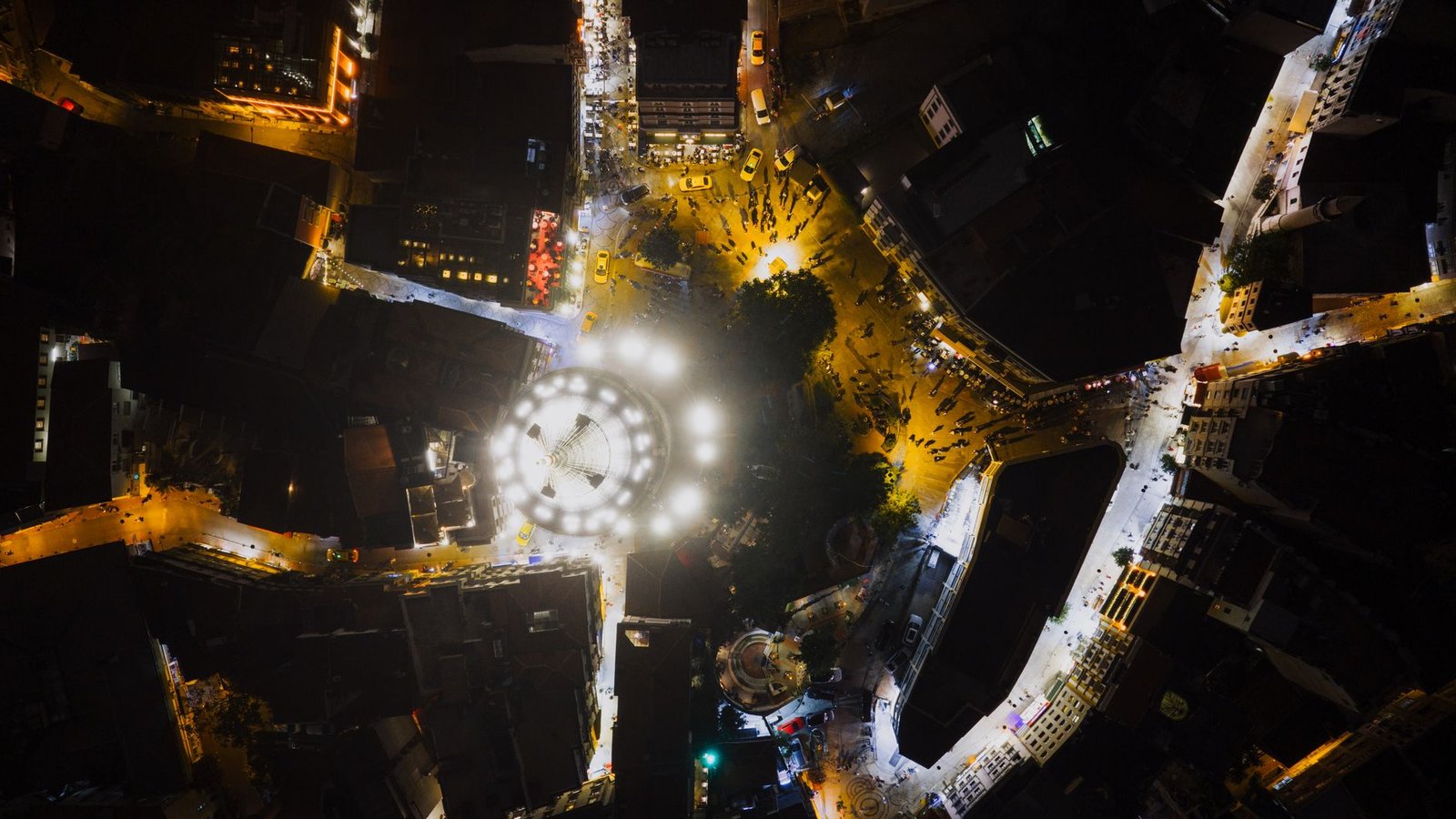 Captivating aerial shot of Istanbul's streets at night, showcasing the city's dynamic nightlife and architecture.