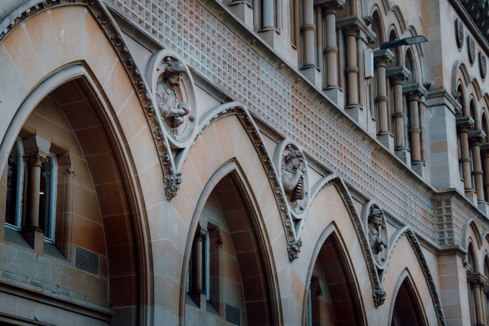 Close-up of ornate facade in Glasgow showcasing historical architecture style.