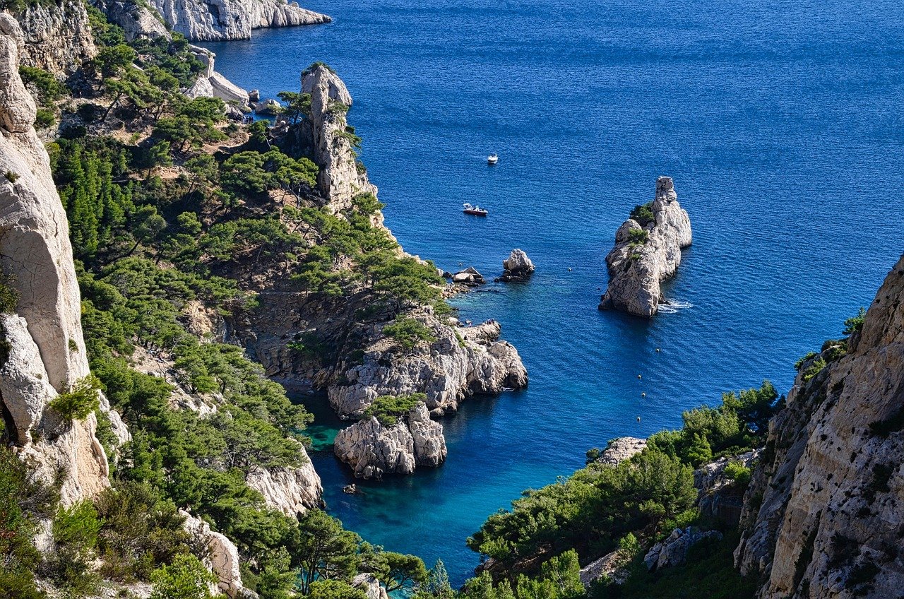 sea, cliffs, nature, cove, landscape, rock formations, coast, coastline, mountains, view, viewpoint, ocean, horizon, france,