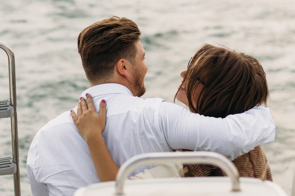 on a yacht, lovers, kiss, love, two, pair, happiness, young, photosession, relationship, feelings, romance, people, love stor