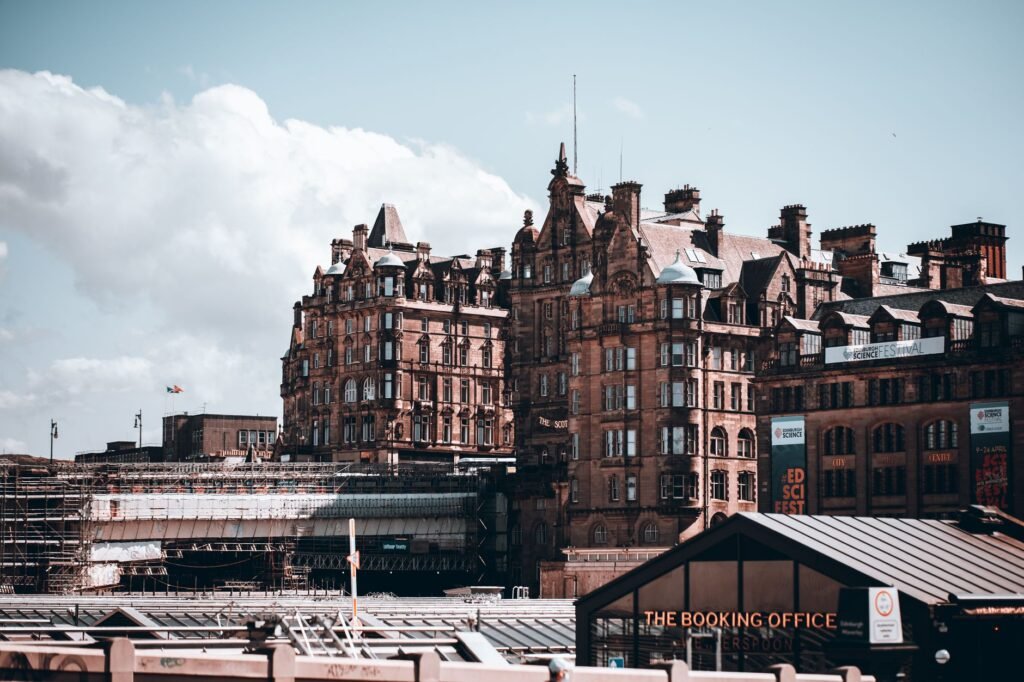 Explore historic architectural beauty in Edinburgh, Scotland under a bright sky.
