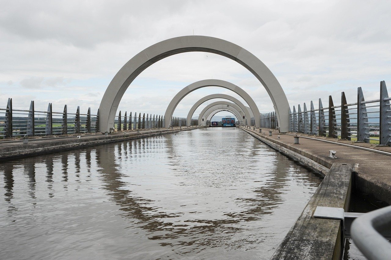 scotland, falkirk, nature, lock, mood, reflection, flow, water, channel, calm, technology, boats, architecture, United Kingdo