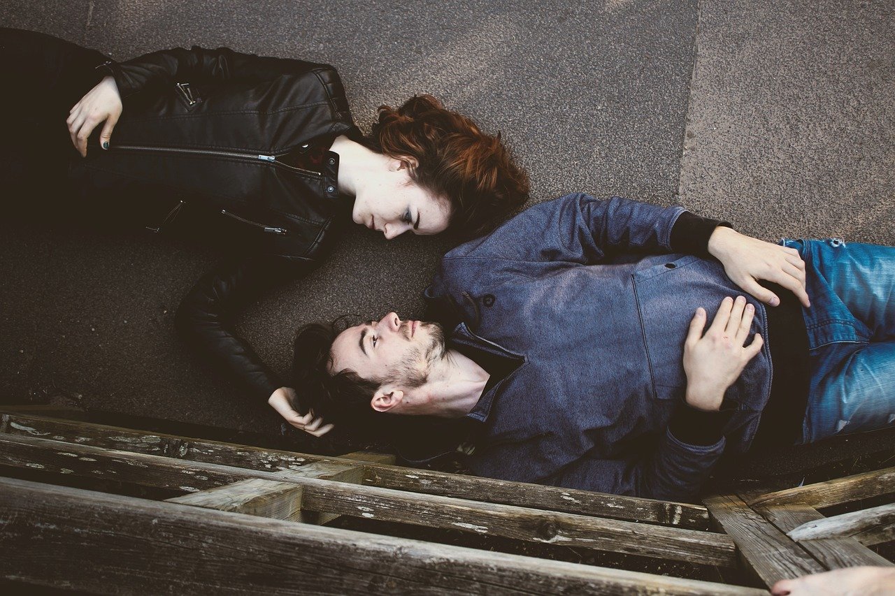 happy valentines day, people, man, woman, couple, jacket, fashion, love, caressing, lying down, lovers, pair, relationship, t