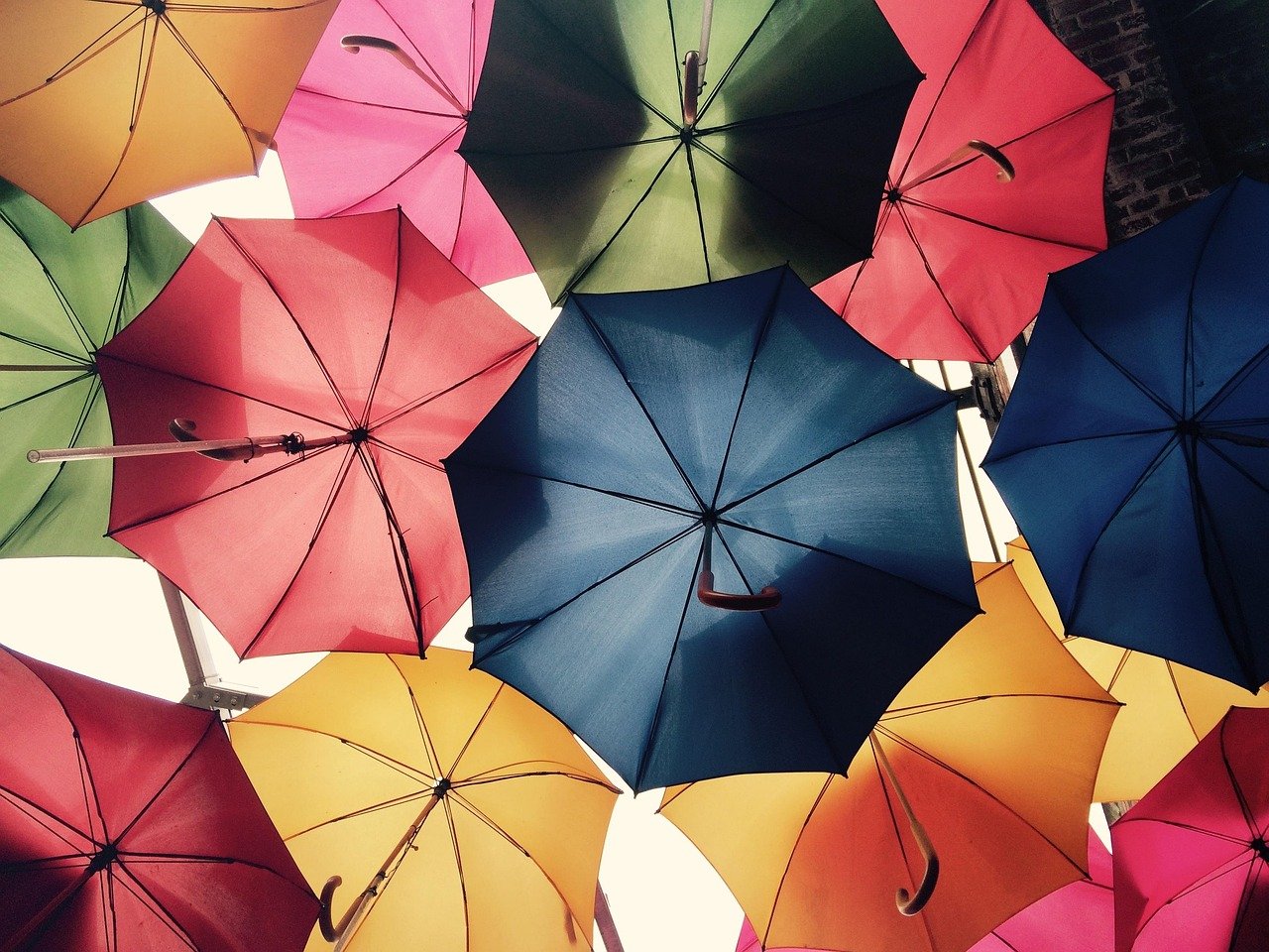 umbrellas, sky, rain, colorful, nature, parasol, cover, shelter, London, England, United Kingdom