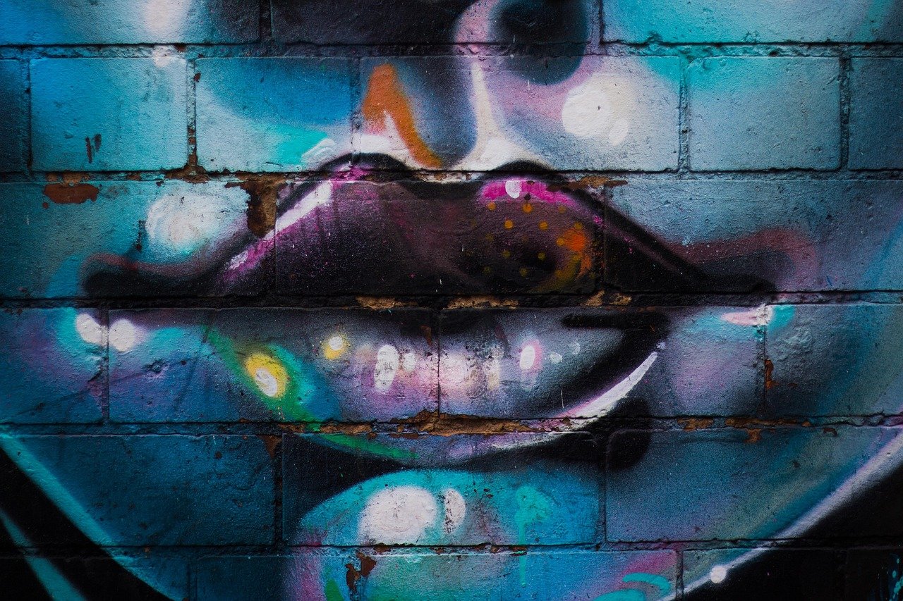 lips, graffiti, wall, face, paint, blue, pink, blue wall, blue painting, blue paint, blue lips, lips, lips, lips, graffiti, g
